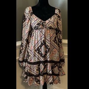 Boho Print Babydoll Mini Dress